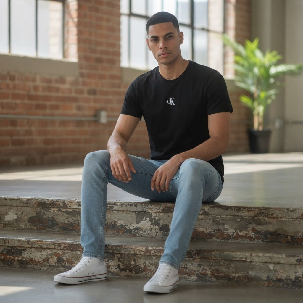 Calvin Klein Jeans Black Short-Sleeve T-Shirt with White Log