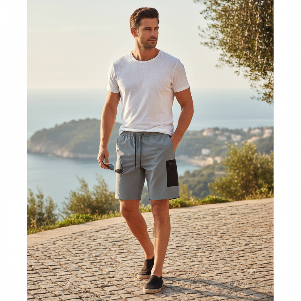Men's Grey Lightweight Cargo Shorts with Zipper Pocket