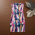 SHEIN Multi-color Abstract Print Strapless Midi Tube Dress
