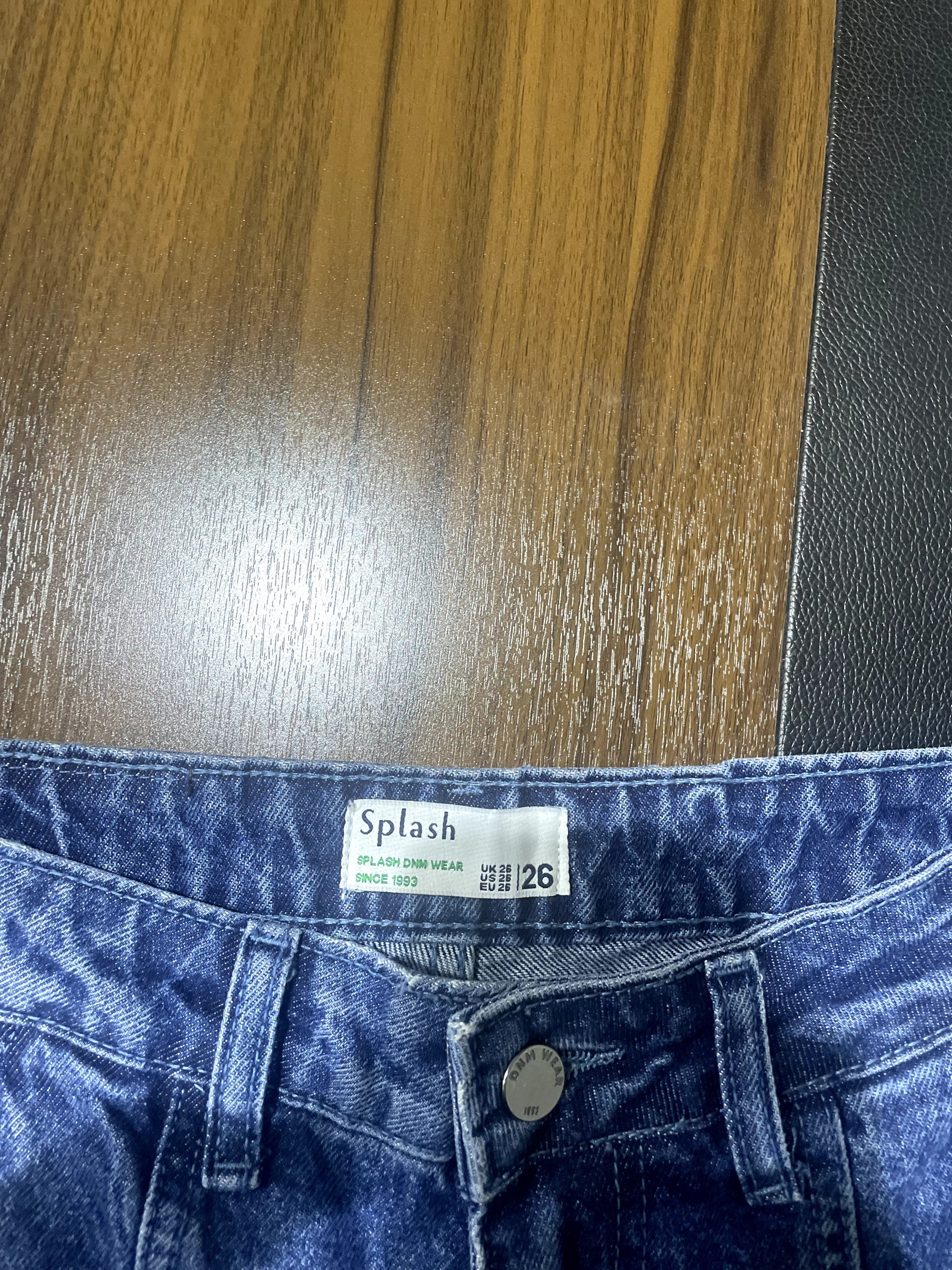 Splash Splash Medium Blue Wide-Leg Cargo Jeans with Front Se