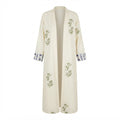 Women's White Embroidewhite Longline Kimono Abaya Robe