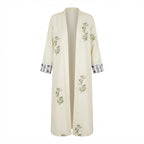 Women's White Embroidewhite Longline Kimono Abaya Robe
