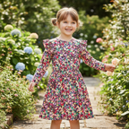 Leigh Tucker Willow Girls Floral Ruffle Dress Size 7-8Y