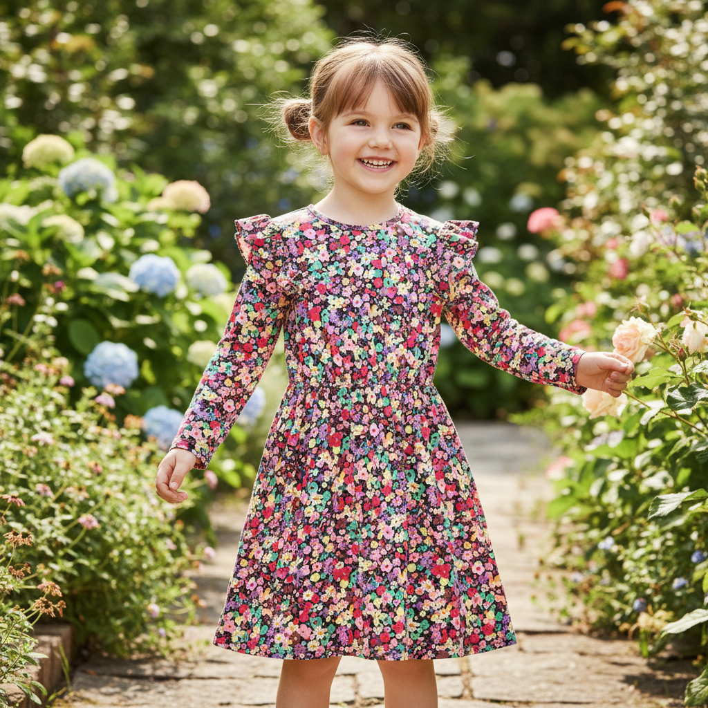Leigh Tucker Willow Girls Floral Ruffle Dress Size 7-8Y