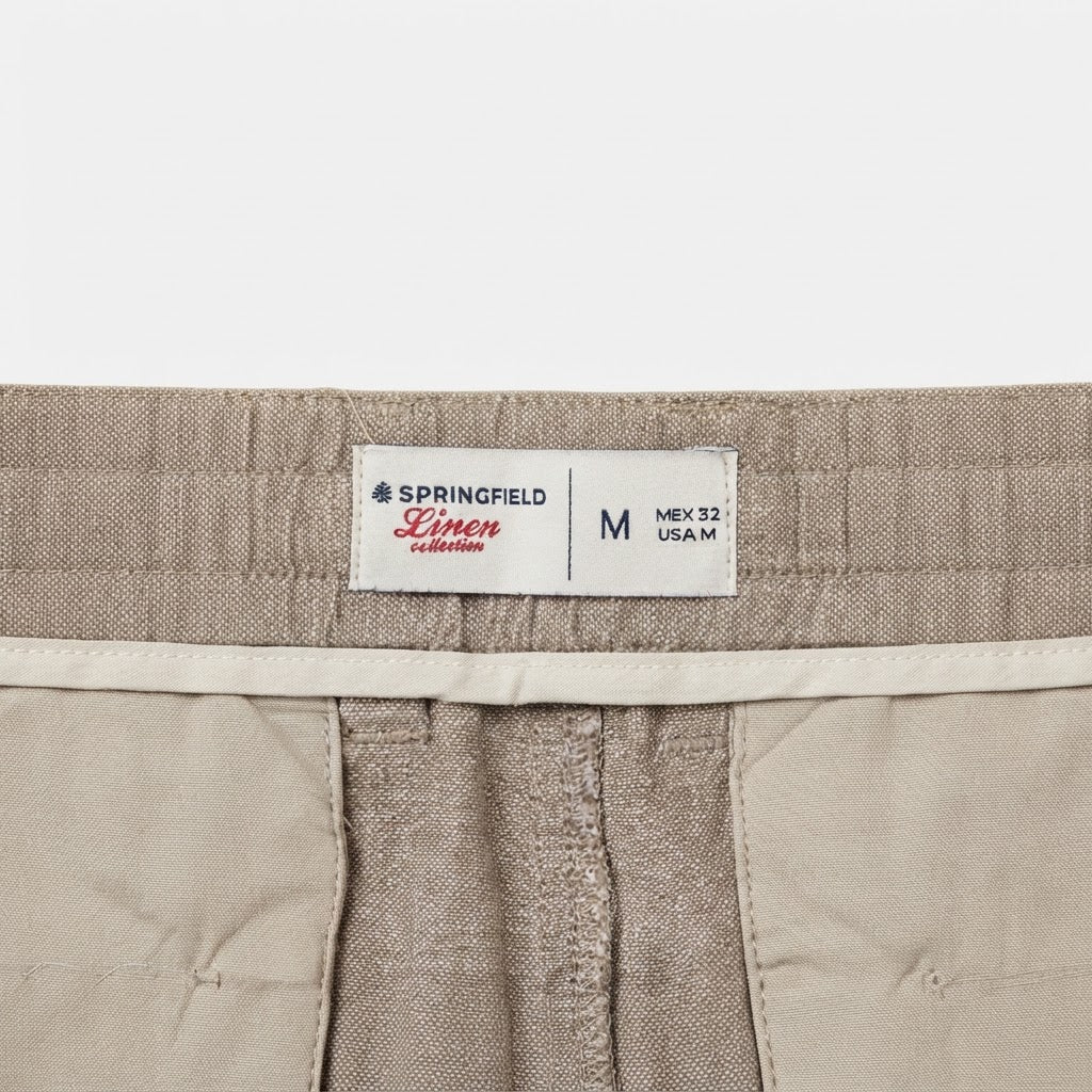 Men's Beige Linen Relaxed Drawstring Trousers