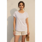 B Collection Lavender Space-Dye Henley T-Shirt with Cap Slee