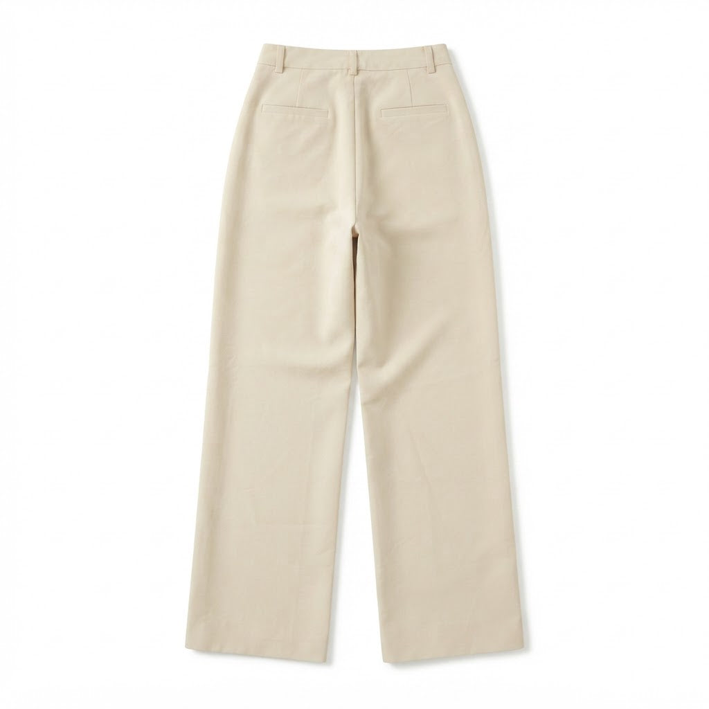 Women's Beige High-Waisted Wide-Leg Trousers