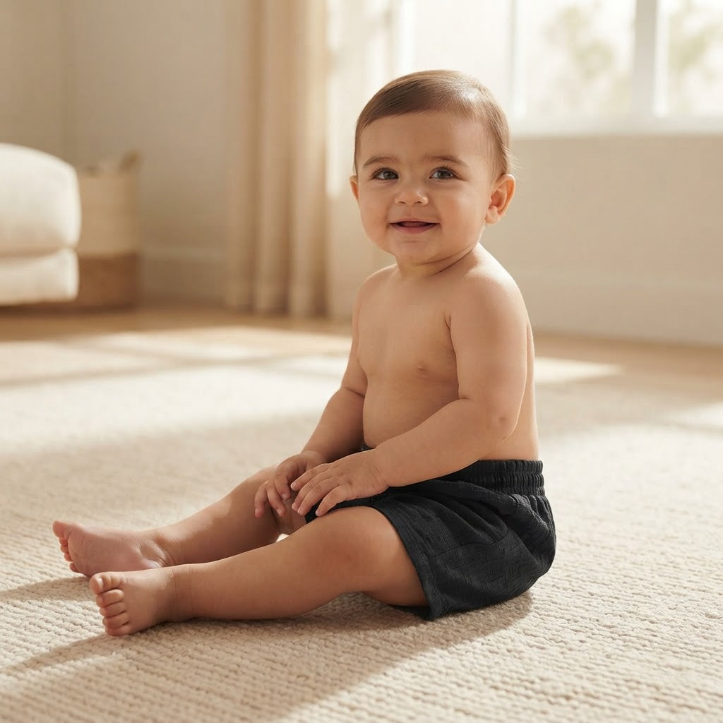SHEIN Black Smocked Waist Infant Shorts