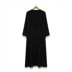 Women's Black Embroidered Kaftan Abaya with Gold Trim