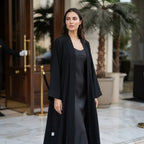 Elegant Black V-Neck Pintuck Abaya Maxi Dress