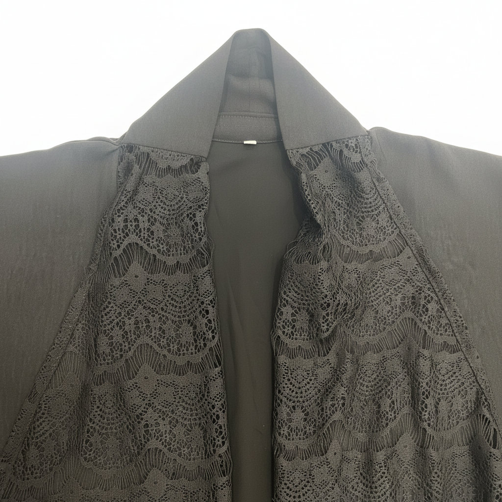 Haya Abaya Black Lace Trim Open Front Long Cardigan