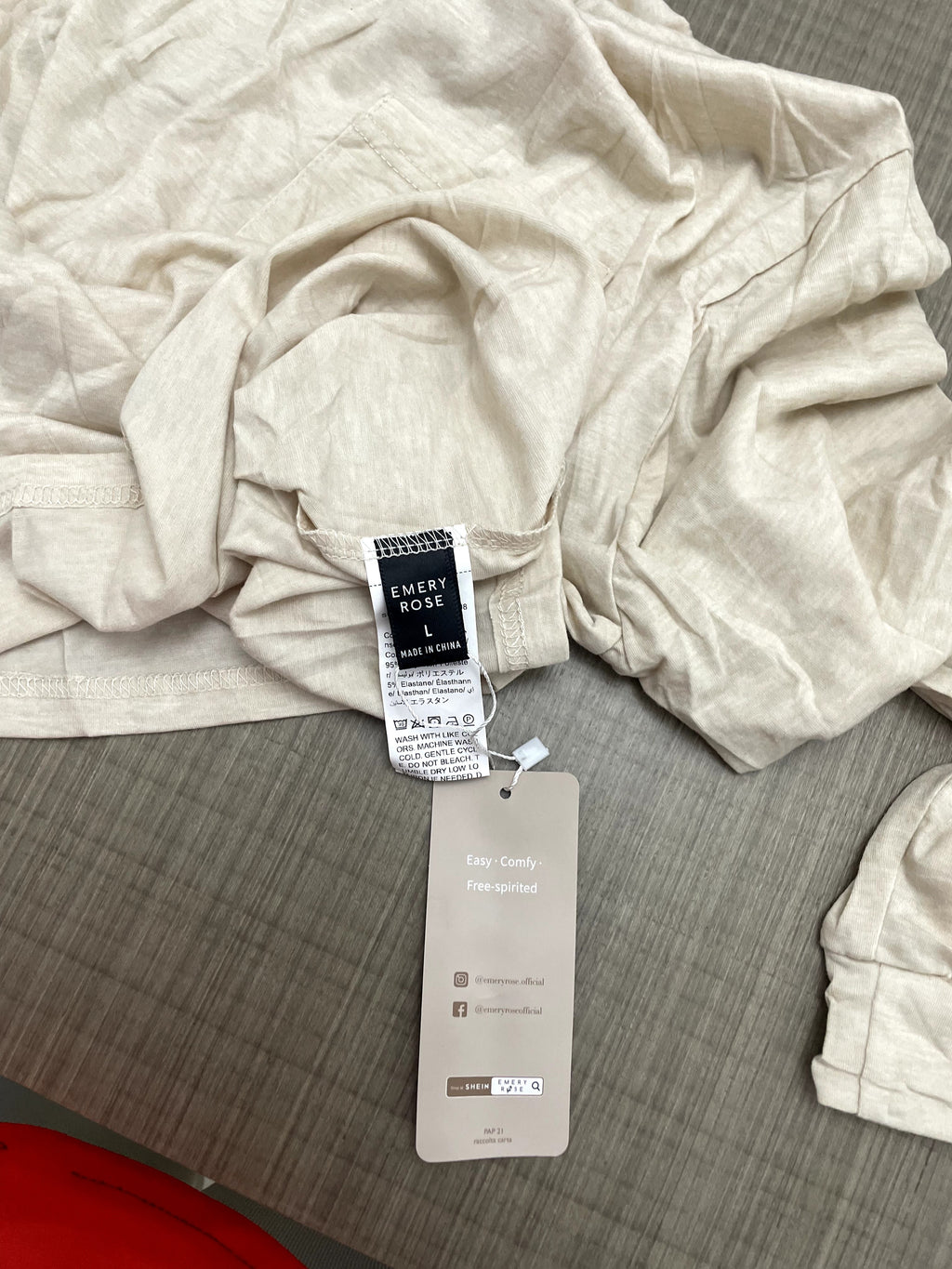 Emery Rose Oatmeal Relaxed Long-Sleeve T-Shirt with Chest Po