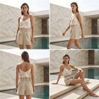 Sand Beige High-Waisted Linen-Blend Relaxed Shorts