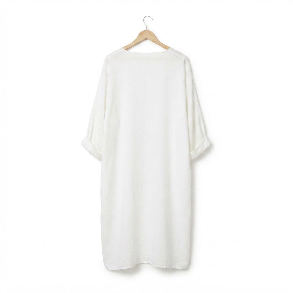 Women's White Textuwhite Long Open-Front Kimono Abaya