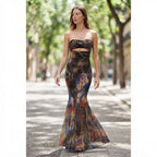 SHEIN Multicolour Abstract Strapless Mermaid Maxi Dress
