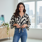 F&F Black and White Abstract Print Tie-Front Shirt