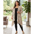 SHEIN Women's Beige Longline Chain Print Open-Front Cardigan