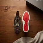 Christian Louboutin Luxury Studded Patchwork High-Top Sneake