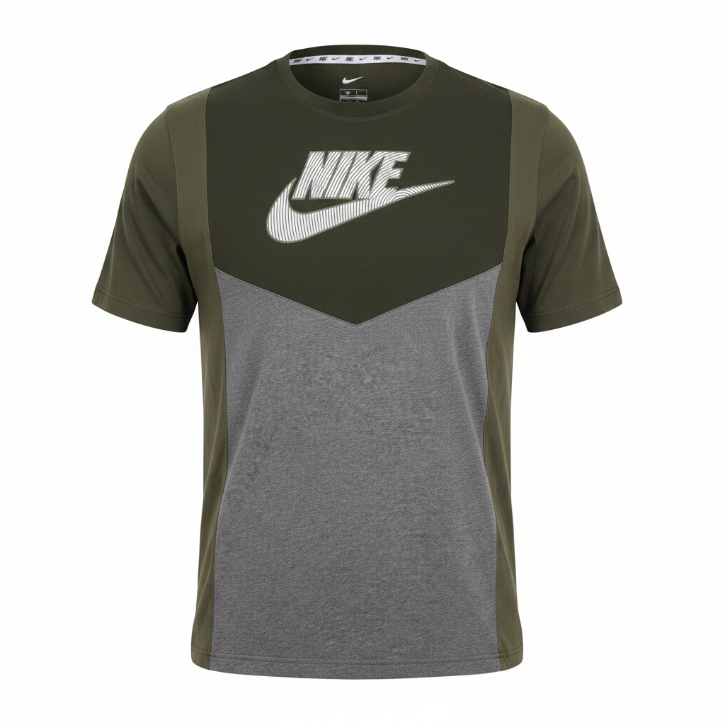 Nike Men's Color-Block Graphic Logo T-Shirt - Olive/Grey