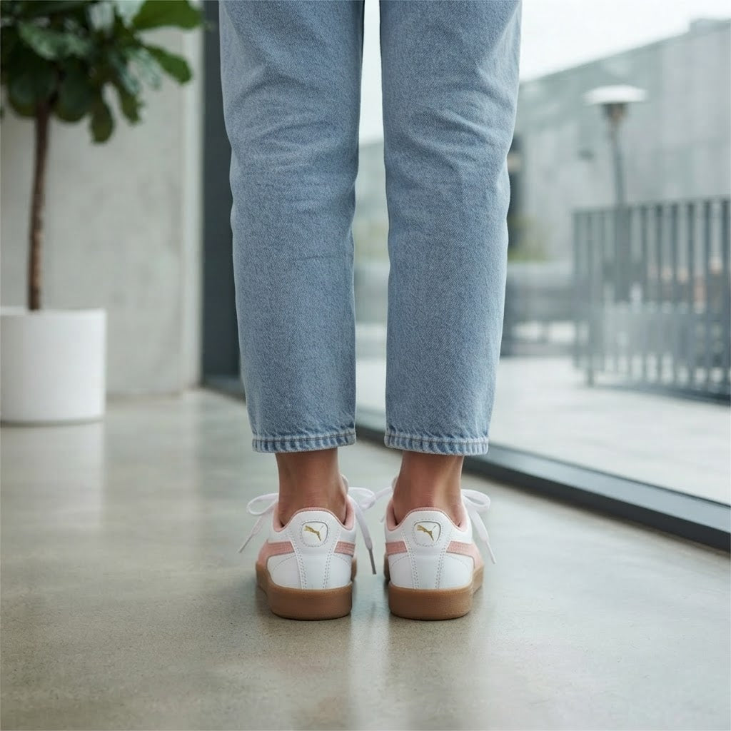 PUMA, FOREVER BETTER Puma White & Pink Leather Gum Sole Snea