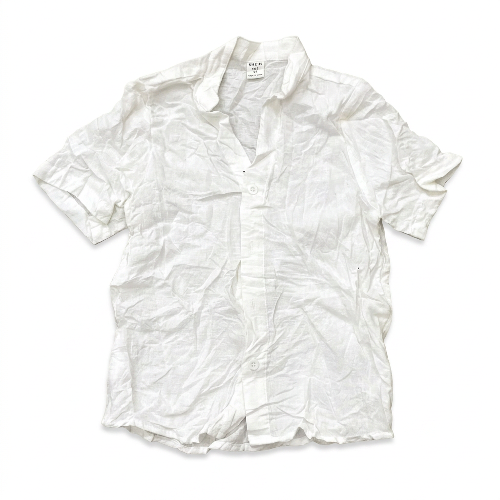 SHEIN Boys White Short Sleeve Linen Blend Button Down Shirt
