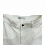 Women's White High-Waisted Wide-Leg Cropped Trousers