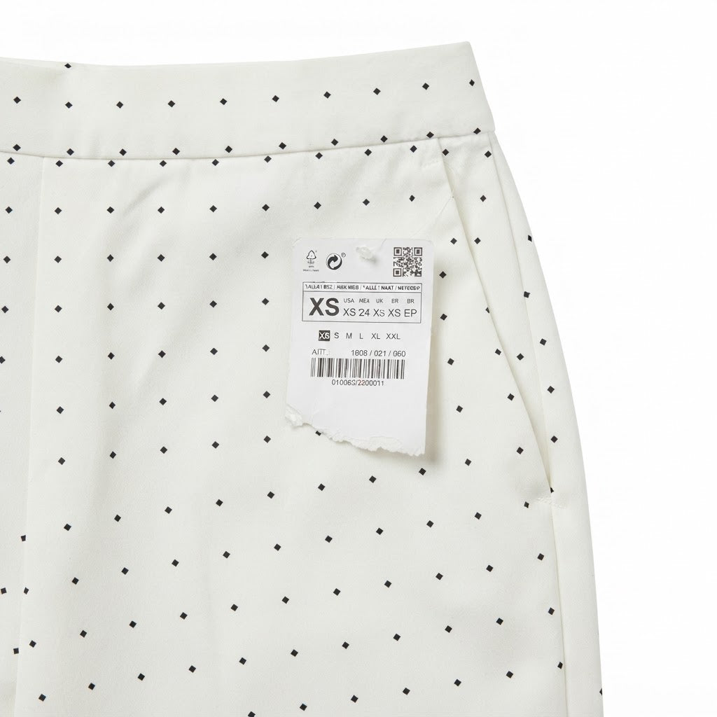 ZARA BASIC Women's White Polka Dot Tailowhite Slim-Fit Trous
