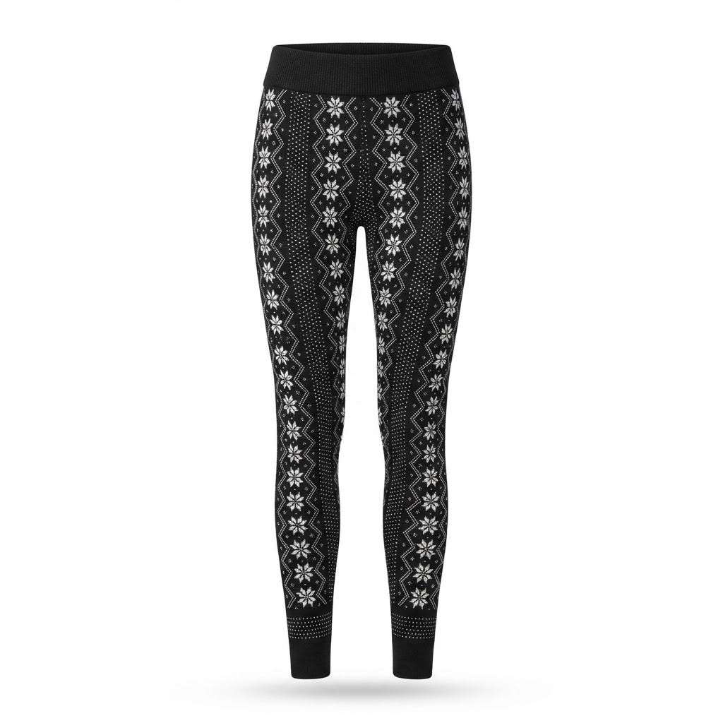 [WearU Generated:merch_ghost] esmara Black Knit Fair Isle Snowflake Relaxed Straight Leggings – ghost front view