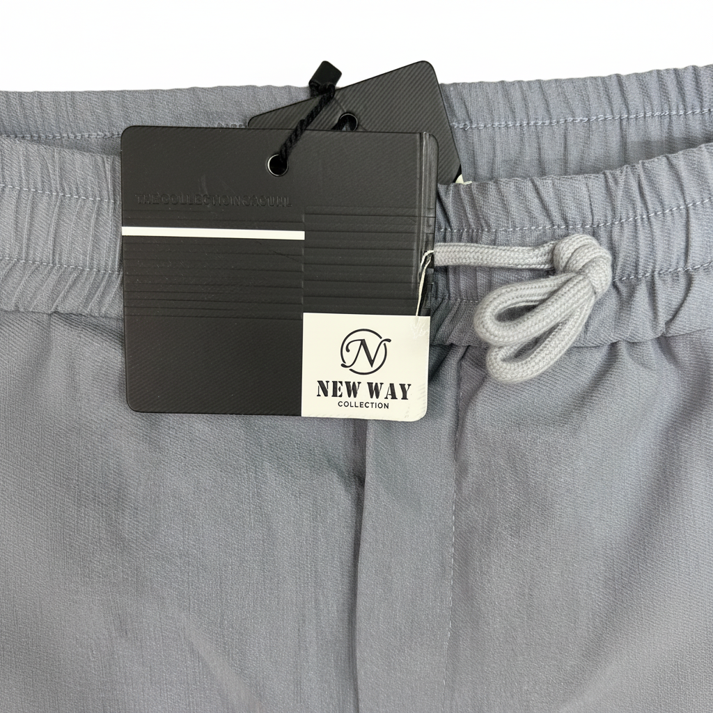 NEW WAY COLLECTION Men's Grey Elastic Waist Drawstring Trous