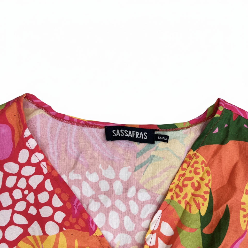 Sassafras Tropical Floral Wrap Front Romper - Small