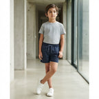 [WearU Generated:premium_master] Navy Polyester Solid Wide-leg Shorts – front view