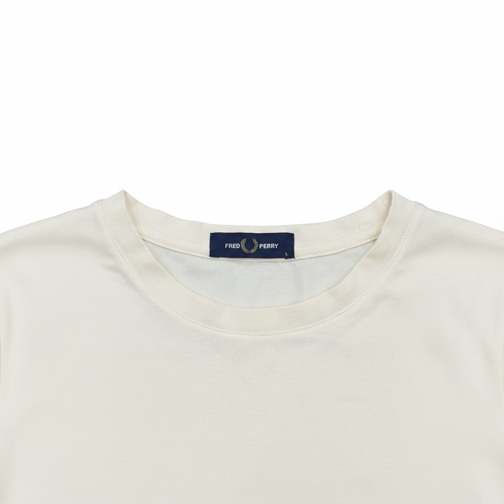 Fred Perry Men's Off-White Pique T-Shirt with Striped Cuffs