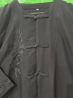 represent Black Embroidered Abaya with Tonal Frog-Knot Closu
