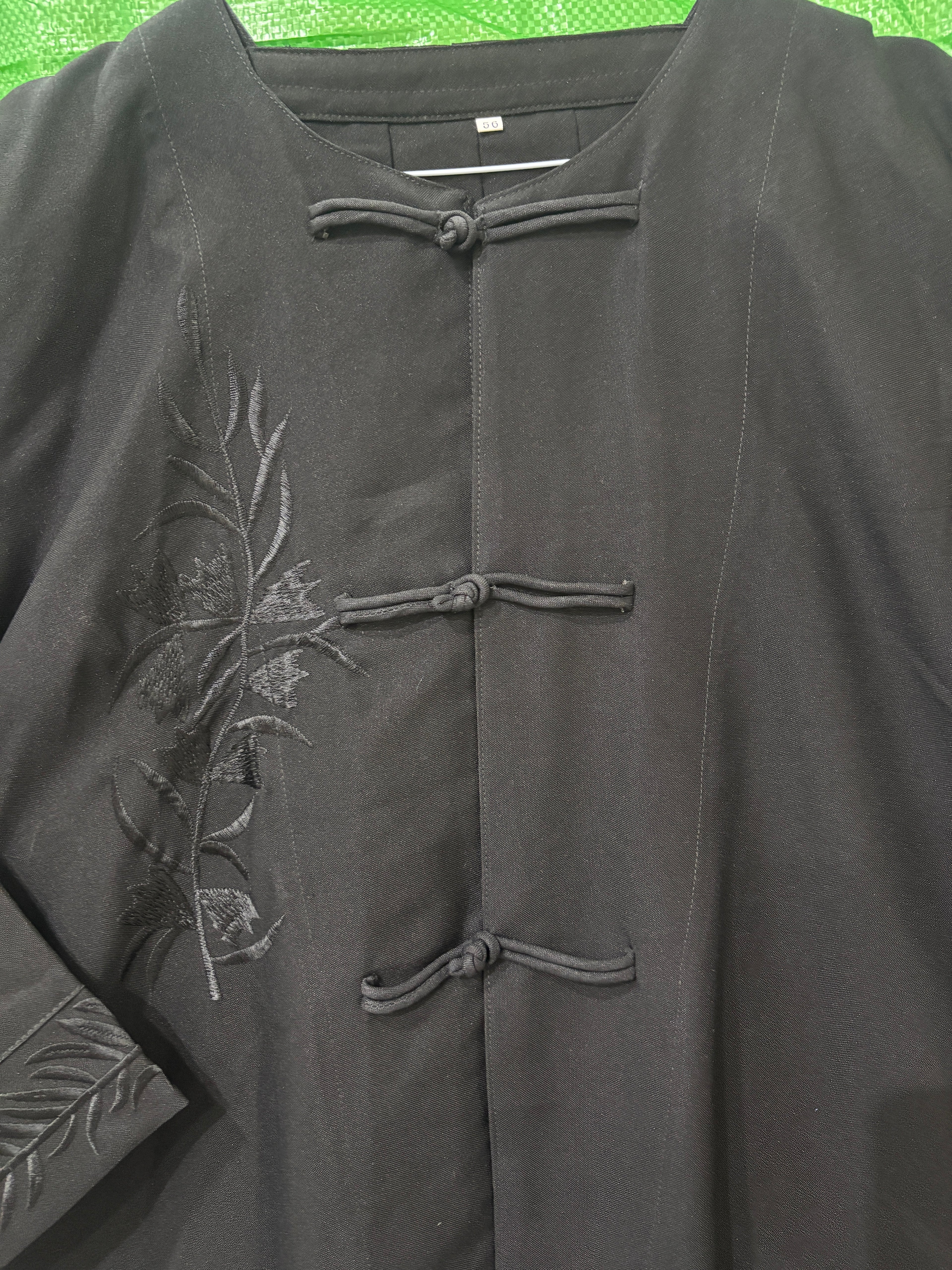 represent Black Embroidered Abaya with Tonal Frog-Knot Closu