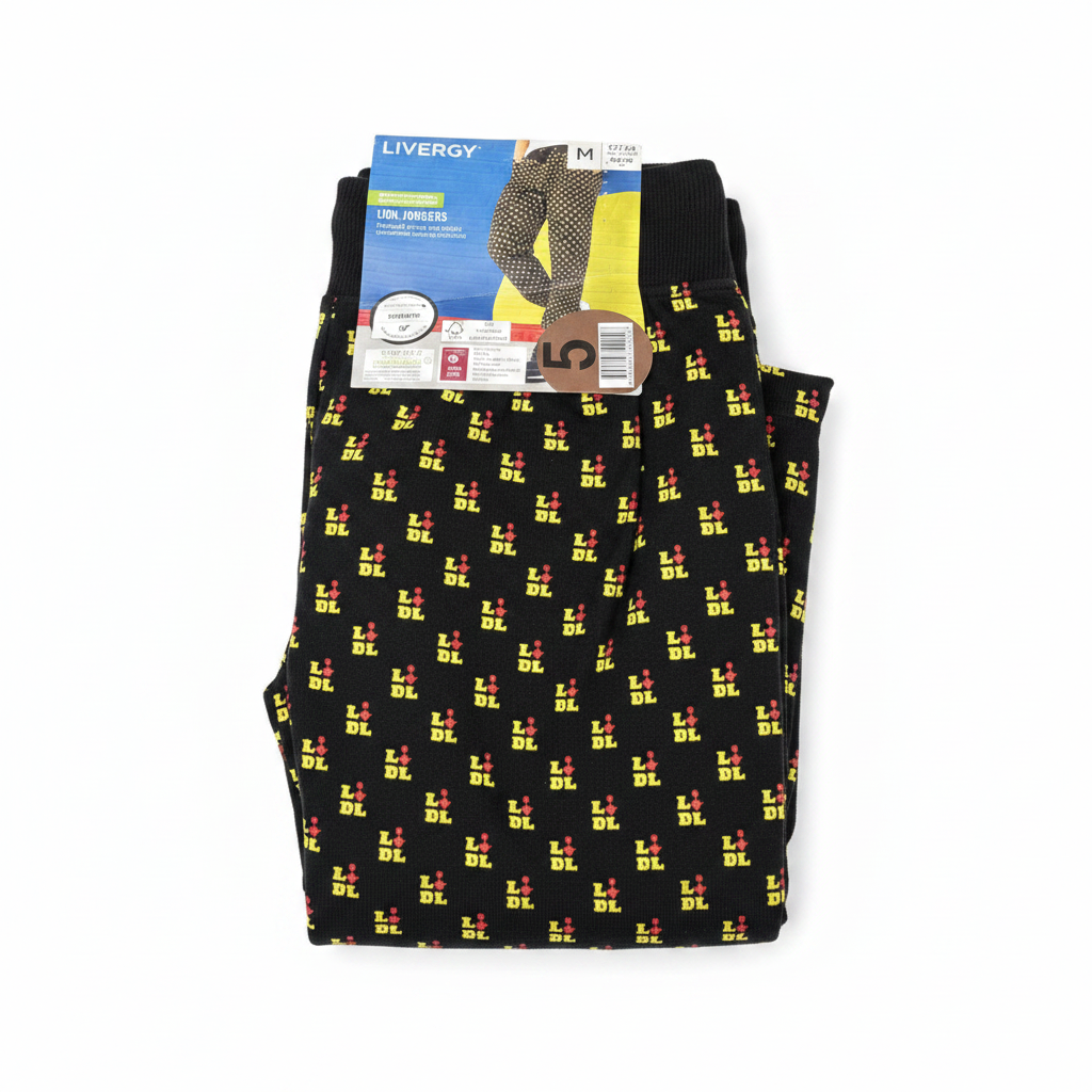 Livergy Men's Black Lidl Logo Print Cotton Joggers