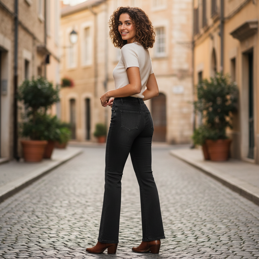 Women's High-Waisted Black Flared Denim Jeans