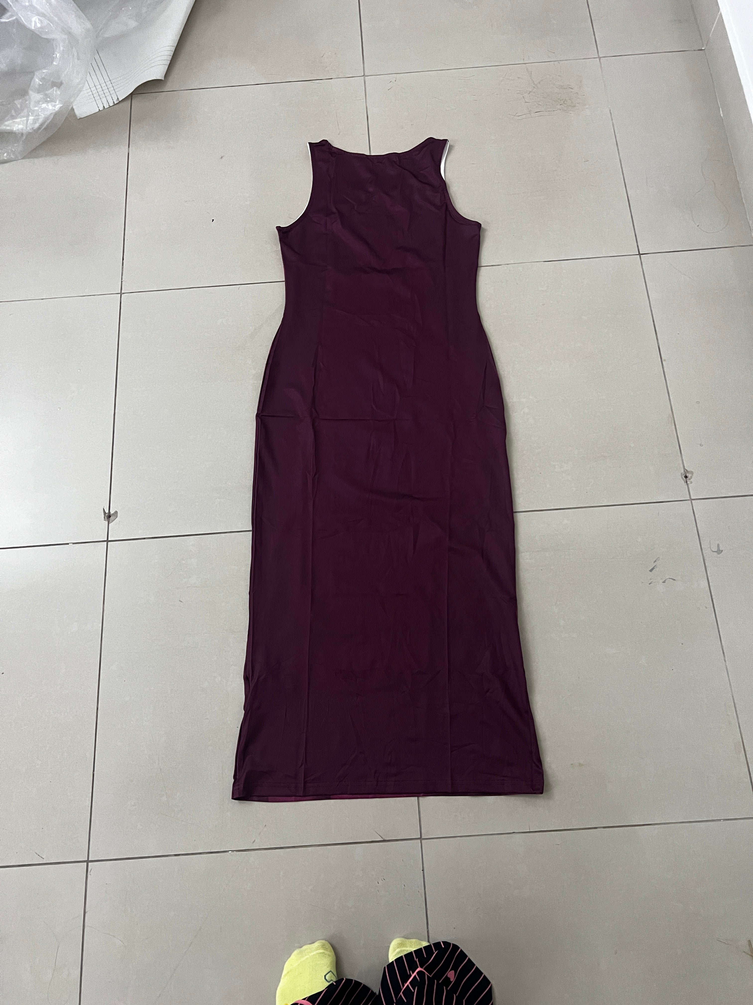 SHEIN SXY Plum Abstract Painterly Print Sleeveless Midi Colu
