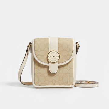 COACH Signature Monogram Canvas Crossbody Bag in Beige