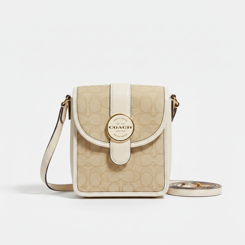 COACH Signature Monogram Canvas Crossbody Bag in Beige
