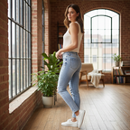 Women's Light Blue Distressed Acid Wash Slim-Fit Jeans