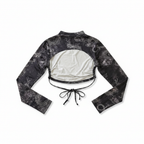 Women's Black Dragon Print Ruched Tie Crop Top