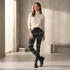 [WearU Generated:premium_master] esmara Black Knit Fair Isle Snowflake Relaxed Straight Leggings – front view