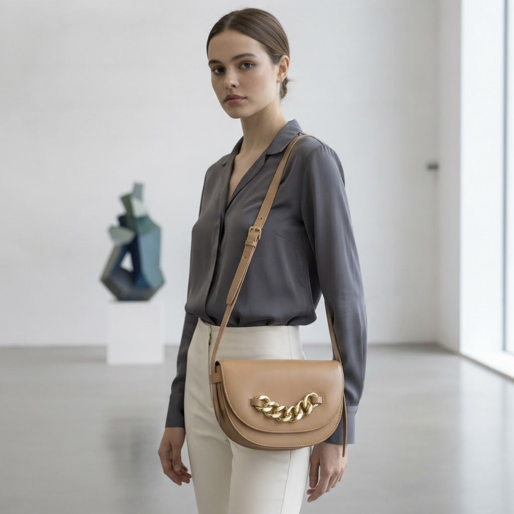 Beverly Hills Polo Club Tan Chain Saddle Bag
