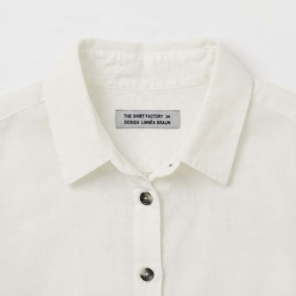 THE SHIRT FACTORY Women's White Long Sleeve Linen Button-Dow