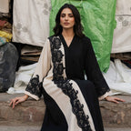 Black and Cream Lace Panel Long Tunic Kameez