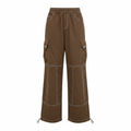 Women's Brown Wide Leg Cargo Pants with Contrast Stitching