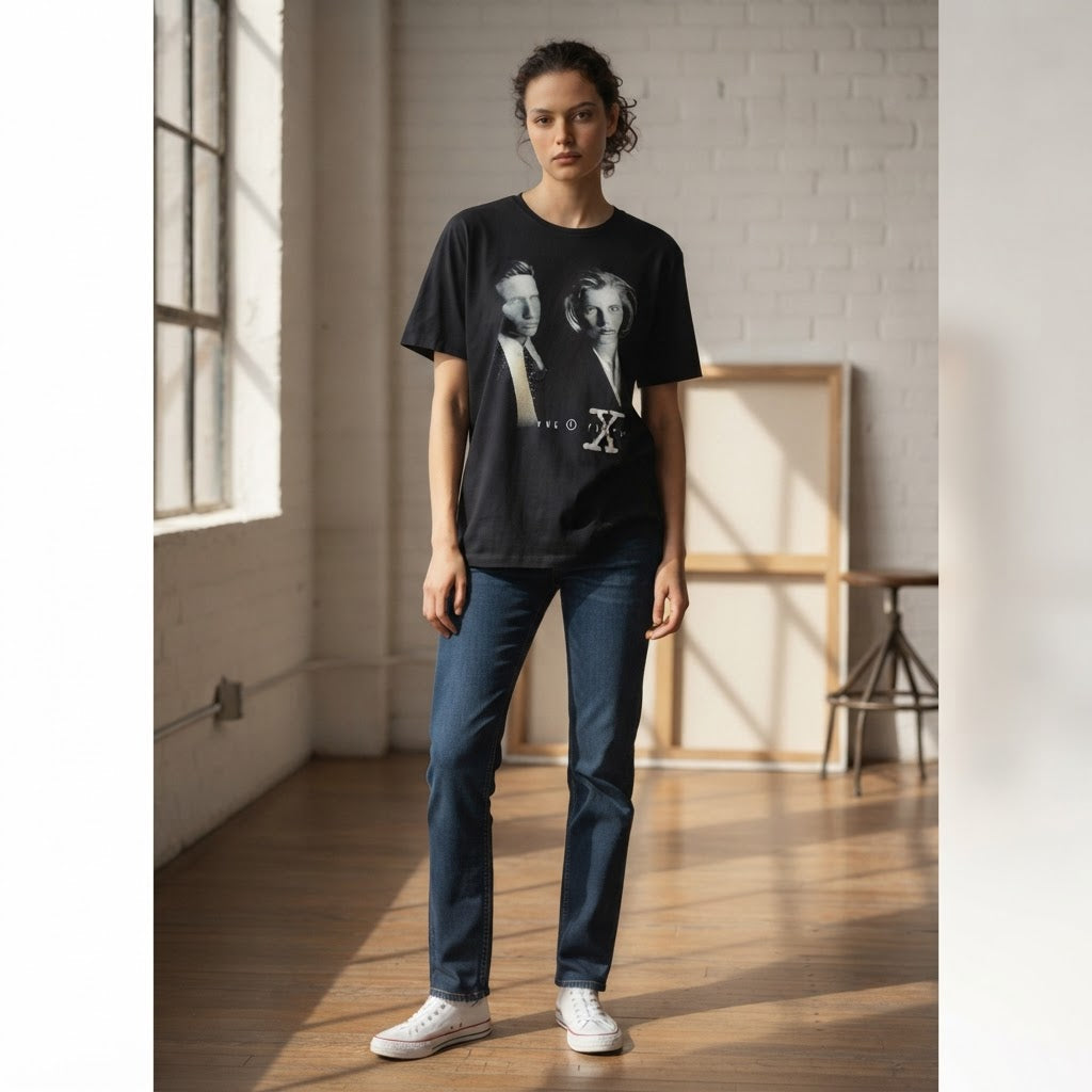 The X-Files Black Oversized Graphic Tee with Monochrome TV P