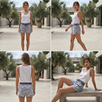 Cornflower Blue Marled Drawstring Athletic Shorts