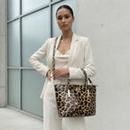 Diophy Patent Leopard Print Shoulder Tote