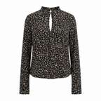 Bershka BSK Girl Black Floral Ruffle Neck Long Sleeve Top